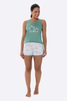 PIJAMA FEMININO COM REGATA FUNDO DO MAR VERDE FAMÍLIA - BOCEJINHO