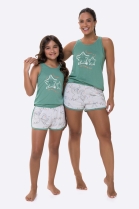 PIJAMA FEMININO INFANTIL COM REGATA FUNDO DO MAR VERDE FAMÍLIA - BOCEJINHO