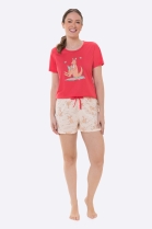 PIJAMA FEMININO CURTO COM MANGA VERMELHO CANGURU - BOCEJINHO