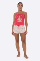 PIJAMA FEMININO CURTO DE ALÇA CANGURU VERMELHO - BOCEJINHO