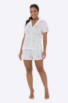 PIJAMA FEMININO CURTO COM BOTÕES OVELHA BRANCO - BOCEJINHO
