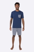 PIJAMA MASCULINO CURTO AZUL MARINHO LISTRADO FAMÍLIA - BOCEJINHO