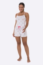 PIJAMA FEMININO CURTO DE ALÇA BRANCO SORVETES - BOCEJINHO