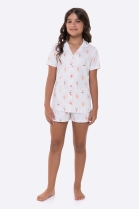 PIJAMA FEMININO JUVENIL CURTO COM BOTÕES BRANCO SORVETES - BOCEJINHO