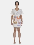 CAMISOLA MANGA CURTA COM DECOTE V ESTAMPADA BEGE PLUS SIZE - SONHART