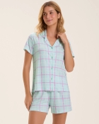 PIJAMA FEMININO CURTO COM BOT&Otilde;ES XADREZ AZUL - COR COM AMOR