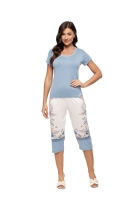 PIJAMA FEMININO MANGA CURTA E CAL&Ccedil;A CAPRI AZUL - UNIVERSO TOQUE