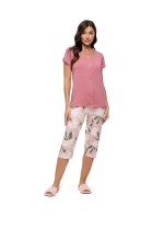 PIJAMA FEMININO COM BOT&Otilde;ES E CAL&Ccedil;A CAPRI ROSE FOLHAGEM - UNIVERSO TOQUE