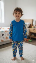 PIJAMA MASCULINO INFANTIL LONGO AZUL COM BOLSO - MAFESSONI