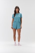 PIJAMA FEMININO CURTO COM MANGA AZUL XADREZ - COR COM AMOR