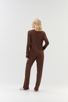 PIJAMA FEMININO MANGA LONGA E CAL&Ccedil;A MARROM COM ROSA PO&Aacute; - COR COM AMOR