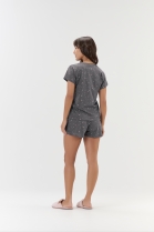 PIJAMA FEMININO CURTO COM MANGA LUAS E ESTRELAS CINZA - COR COM AMOR