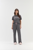 PIJAMA FEMININO MANGA LONGA E CAL&Ccedil;A CINZA LUAS E ESTRELAS - COR COM AMOR