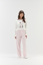 PIJAMA FEMININO MANGA LONGA E CAL&Ccedil;A BRANCO OFF PO&Aacute; GATO - COR COM AMOR