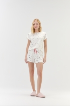 PIJAMA FEMININO CURTO COM MANGA BRANCO POÁ - COR COM AMOR