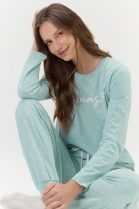 PIJAMA FEMININO MANGA LONGA E CAL&Ccedil;A VERDE CORA&Ccedil;&Atilde;O - COR COM AMOR