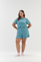 PIJAMA FEMININO CURTO COM MANGA VERDE XADREZ FAMI&Iacute;LIA PLUS SIZE - COR COM AMOR
