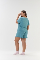PIJAMA FEMININO CURTO COM MANGA VERDE XADREZ FAMI&Iacute;LIA PLUS SIZE - COR COM AMOR