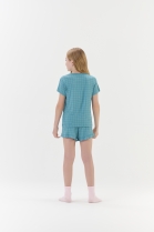 PIJAMA FEMININO JUVENIL CURTO COM MANGA VERDE XADREZ FAM&Iacute;LIA - COR COM AMOR