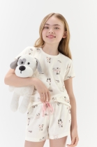 PIJAMA FEMININO JUVENIL CURTO COM MANGA BRANCO OFF DOG E CAT - COR COM AMOR