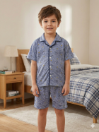 PIJAMA MASCULINO INFANTIL CURTO COM BOT&Otilde;ES AZUL - MAFESSONI