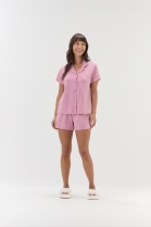 PIJAMA FEMININO CURTO COM BOT&Otilde;ES ROSA LISTRADO - COR COM AMOR