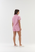 PIJAMA FEMININO CURTO COM BOT&Otilde;ES ROSA LISTRADO - COR COM AMOR