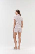 PIJAMA FEMININO CURTO COM BOT&Otilde;S BRANCO CORA&Ccedil;&Otilde;ES ROSA - COR COM AMOR