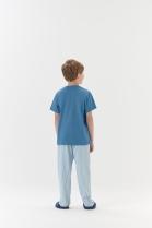 PIJAMA MASCULINO JUVENIL MANGA CURTA E CAL&Ccedil;A AZUL LISTRADA - COR COM AMOR