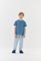 PIJAMA MASCULINO INFANTIL MANGA CURTA E CAL&Ccedil;A AZUL LISTRADA - COR COM AMOR