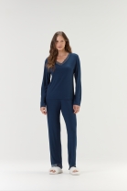 PIJAMA FEMININO MANGA LONGA E CAL&Ccedil;A COM RENDA AZUL MARINHO - COR COM AMOR