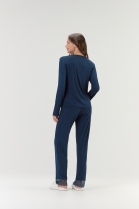 PIJAMA FEMININO MANGA LONGA E CAL&Ccedil;A COM RENDA AZUL MARINHO - COR COM AMOR