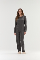 PIJAMA FEMININO MANGA LONGA E CALÇA POÁ ESTRELAS CHUMBO - COR COM AMOR