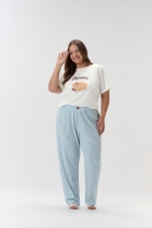 PIJAMA FEMININO MANGA CURTA E CAL&Ccedil;A BRANCO E AZUL LISTRADO PLUS SIZE - COR COM AMOR