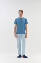 PIJAMA MASCULINO MANGA CURTA E CAL&Ccedil;A AZUL LISTRADA - COR COM AMOR