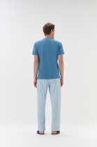 PIJAMA MASCULINO MANGA CURTA E CAL&Ccedil;A AZUL LISTRADA - COR COM AMOR