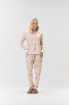 PIJAMA FEMININO LONGO MOLETINHO BEGE COELHINHOS - COR COM AMOR