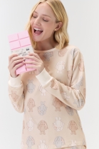 PIJAMA FEMININO LONGO MOLETINHO BEGE COELHINHOS - COR COM AMOR