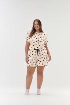 PIJAMA FEMININO CURTO COM MANGA ROS&Eacute; CLARO ESTRELAS PLUS SIZE - COR COM AMOR