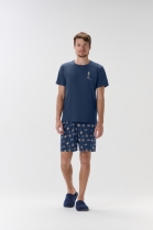 PIJAMA MASCULINO CURTO AZUL MARINHO ESTAMPA ESPORTIVA - COR COM AMOR