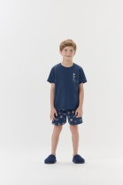 PIJAMA MASCULINO INFANTIL CURTO AZUL MARINHO ESTAMPA ESPORTIVA - COR COM AMOR