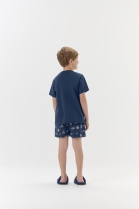 PIJAMA MASCULINO INFANTIL CURTO AZUL MARINHO ESTAMPA ESPORTIVA - COR COM AMOR