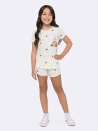PIJAMA FEMININO INFANTIL CURTO COM MANGA MARFIM ESTRELAS - VEGGI