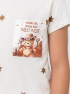 PIJAMA FEMININO JUVENIL CURTO COM MANGA MARFIM ESTRELAS - VEGGI