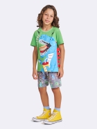 PIJAMA MASCULINO INFANTIL CURTO COM MANGA VERDE DINOSSAURO - VEGGI