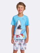 PIJAMA MASCULINO INFANTIL CURTO COM MANGA AZUL TUBAR&Atilde;O - VEGGI
