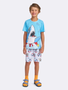 PIJAMA MASCULINO JUVENIL CURTO COM MANGA AZUL TUBAR&Atilde;O - VEGGI