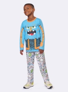 PIJAMA MASCULINO INFANTIL LONGO BRILHA NO ESCURO ESTAMPA MONSTROS AZUL - VEGGI