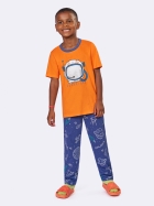 PIJAMA MASCULINO JUVENIL MANGA CURTA E CALÇA AZUL E LARANJA ESPAÇO - VEGGI