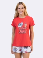 PIJAMA FEMININO CURTO COM MANGA VERMELHO ESTAMPA TOM E JERRY - VEGGI